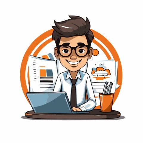 businessman with laptop and documents icon. colorful design. vec