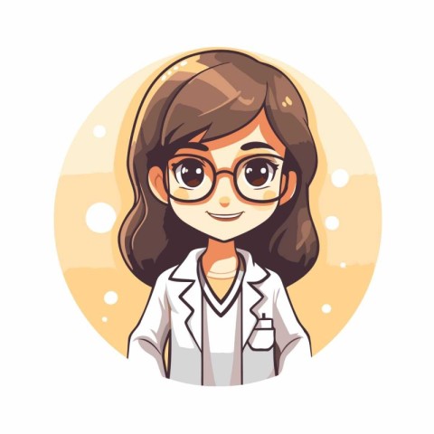 Vector illustration of a girl in glasses and a medical gown. Car