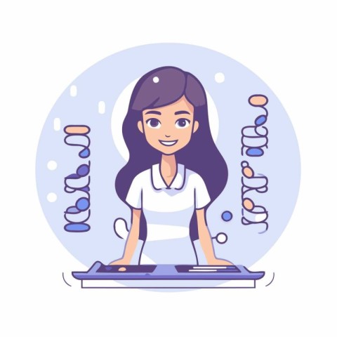 Girl playing on turntable. Vector illustration in cartoon style.