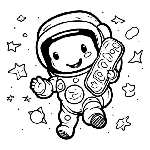 Vector illustration of Cartoon astronaut holding a cookie. Color