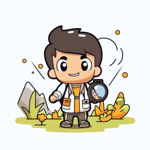 Photographer Boy with Camera - Mascot Character Illustration Des