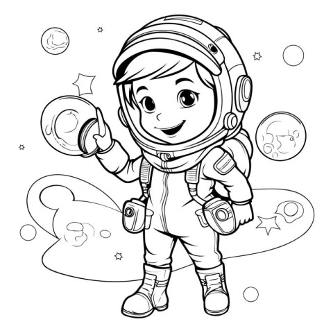 Coloring Page Outline Of a Kid Astronaut Vector Illustration