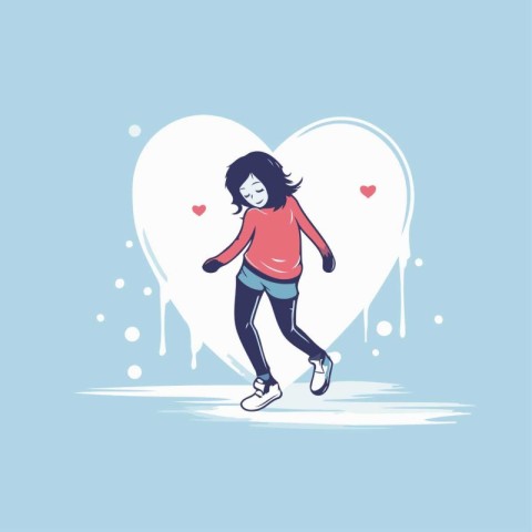 Girl skating in the form of a heart. Valentine's day vector illu