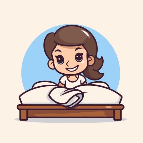 Cute little girl sleeping in bed. Vector illustration in cartoon