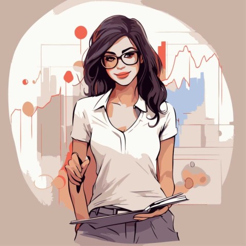 Beautiful business woman. Vector illustration in retro style. Gi