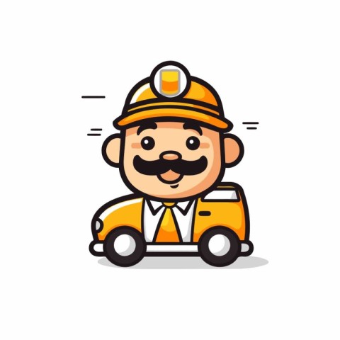 Fireman Car Service Cartoon Mascot Character Flat Design Vector