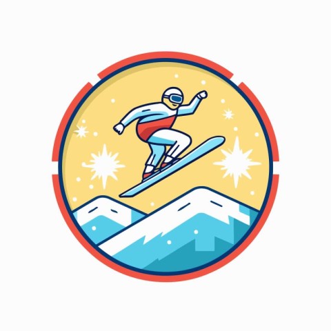 Snowboarder jumping in the mountains. Flat style vector illustra