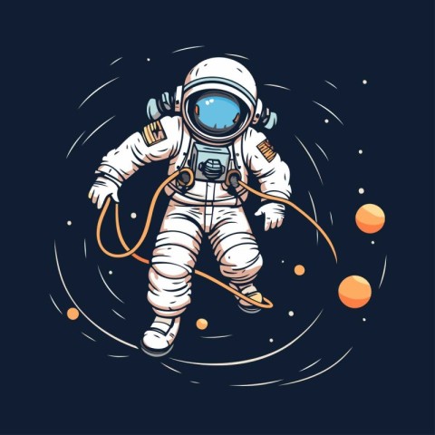 Astronaut in outer space. Hand drawn vector illustration for you