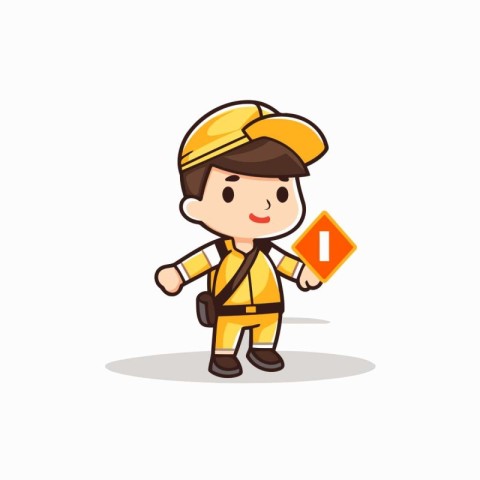 Cute builder boy character vector design. Cartoon construction w