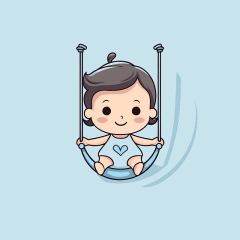 Cute boy swinging on a swing. Vector illustration in cartoon sty