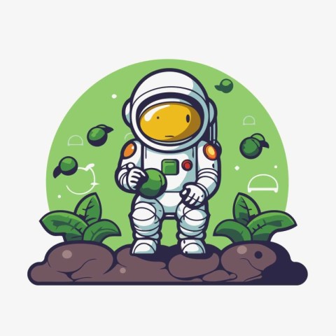 Astronaut in the field. Vector illustration. flat style.