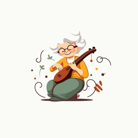 Elderly man playing the guitar. Vector illustration in cartoon s