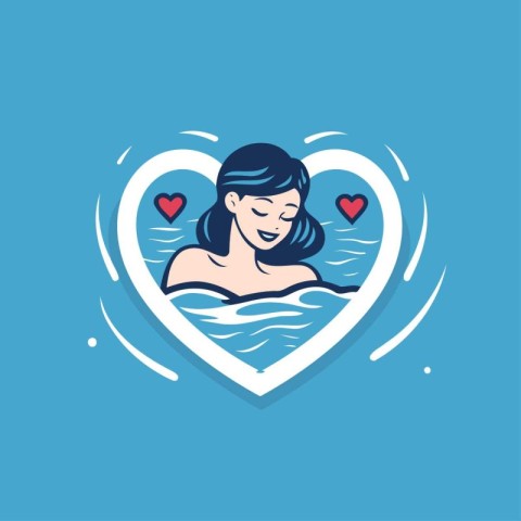 Vector illustration of a girl in a swimming pool with a heart.