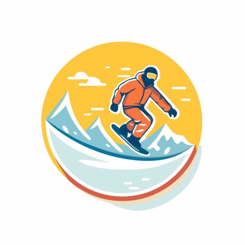 Snowboarder jumping on snowboard. Extreme sport logo template. V