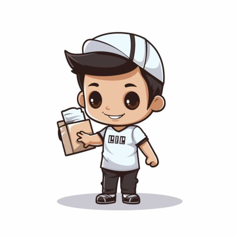 Cute Delivery Boy with Box - Vector Cartoon Character Illustrati