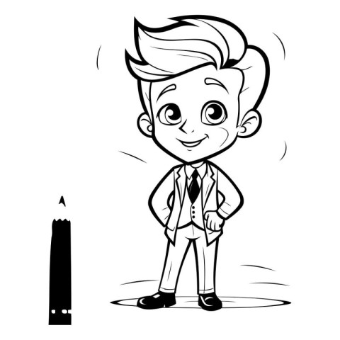 Cute cartoon boy with a pencil. Vector illustration for coloring