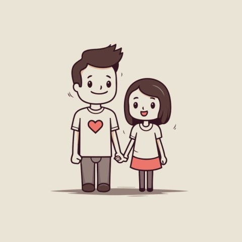 Cute cartoon family holding hands. Vector illustration for your