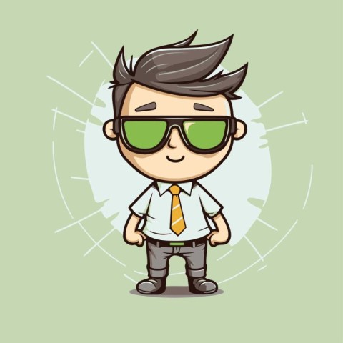 Businessman Sunglasses Cartoon Mascot Character Vector Illustrat