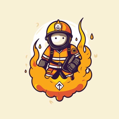 Firefighter mascot logo. Vector illustration of fire fighter mas