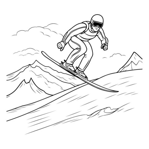 snowboarder jumping in the mountains. sketch vector graphics mon