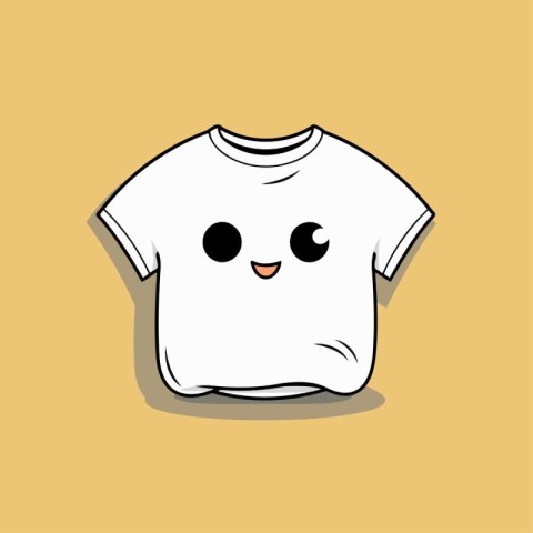 White T-shirt with cute kawaii face. Vector illustration