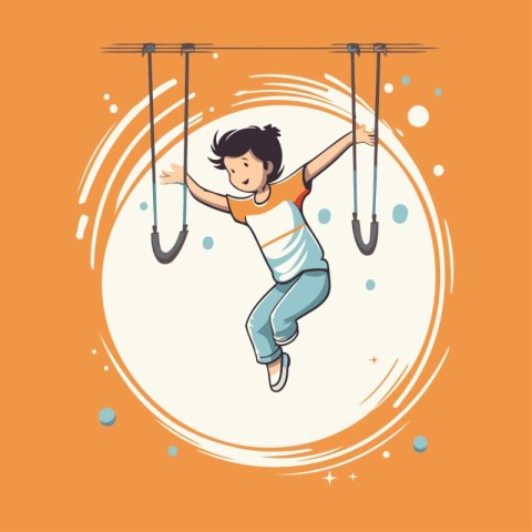 Boy swinging on a swing. Vector illustration in cartoon style on