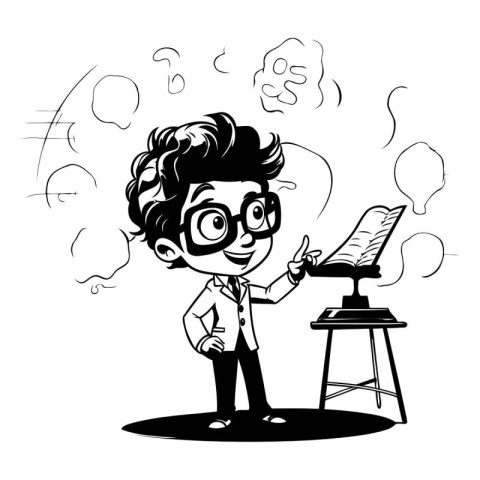 Vector illustration of a cartoon teacher with a chalkboard on a