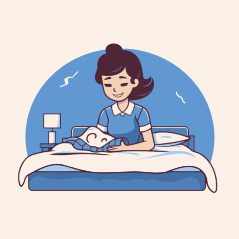 Illustration of a young woman sleeping in bed. Vector illustrati