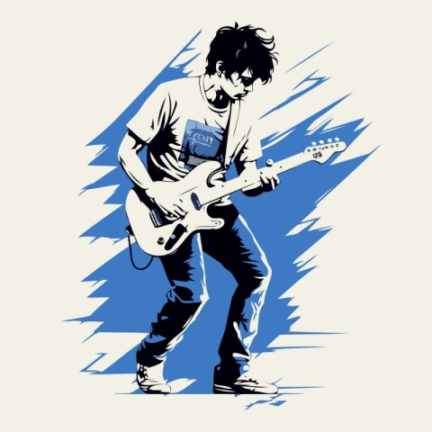 Rock guitarist. Vector illustration of a man playing the electri