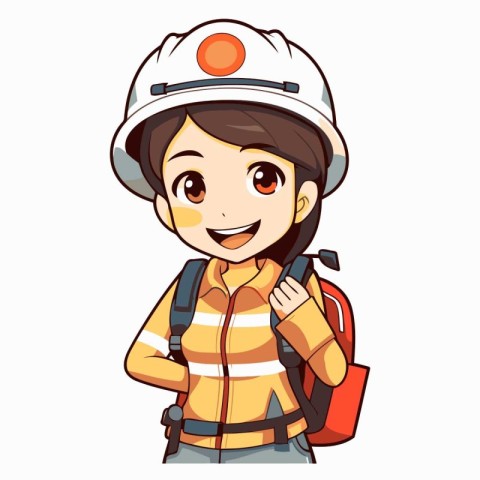 Firefighter girl with helmet and uniform on white background. Ve