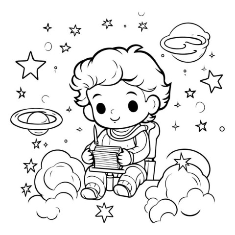 Coloring Page Outline Of cartoon astronaut on the background of