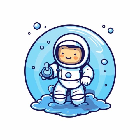 Astronaut in a puddle of water. Vector illustration.