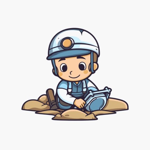 Illustration of a Kid Boy Wearing a Safety Helmet Sitting on the