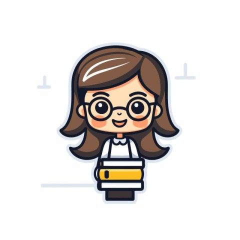 Cute little girl with glasses. Vector illustration in a flat sty