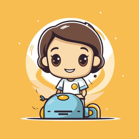 Cute little boy in astronaut suit. Vector illustration. Cartoon