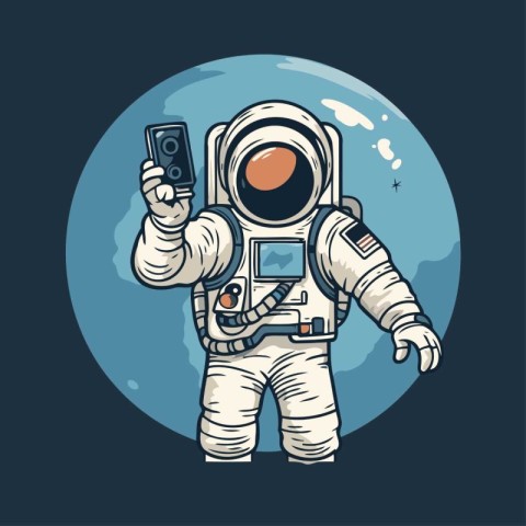 Astronaut with remote control in his hand. Vector illustration.