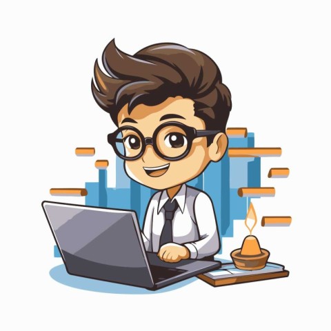 Businessman working with laptop and coffee cup vector illustrati