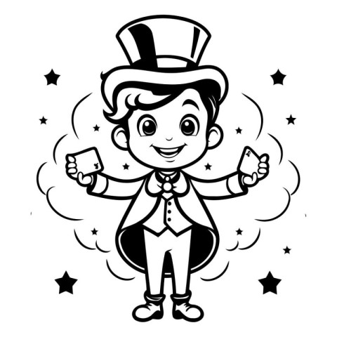 Black and White Cartoon Illustration of a Leprechaun Comic Chara