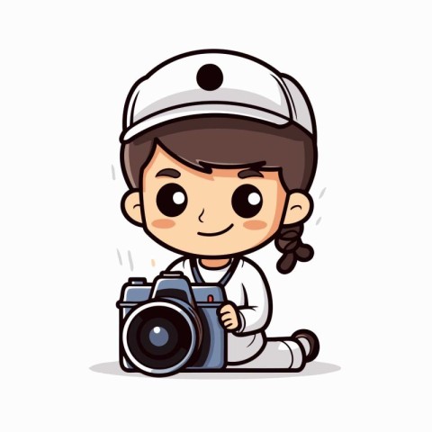 Photographer Girl - Cute Cartoon Mascot Vector Illustration