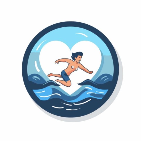 Man swimming in the sea. Vector illustration in a flat style.