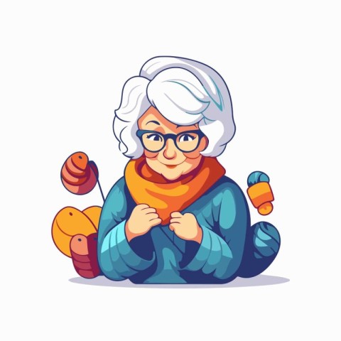 Grandmother in winter clothes. Vector illustration isolated on w