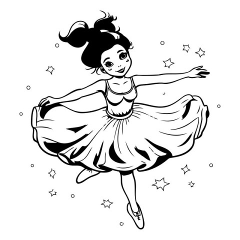 Black and white vector illustration of a ballerina in a tutu