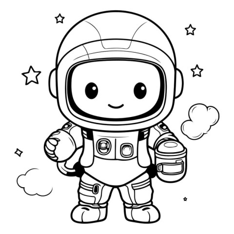 Black and White Cartoon Illustration of Astronaut Character Masc