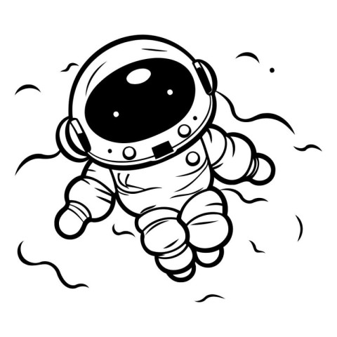 Astronaut in space. Black and white vector illustration for colo