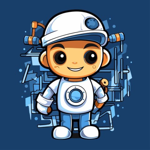 Cute cartoon astronaut boy. Vector illustration of a spaceman.