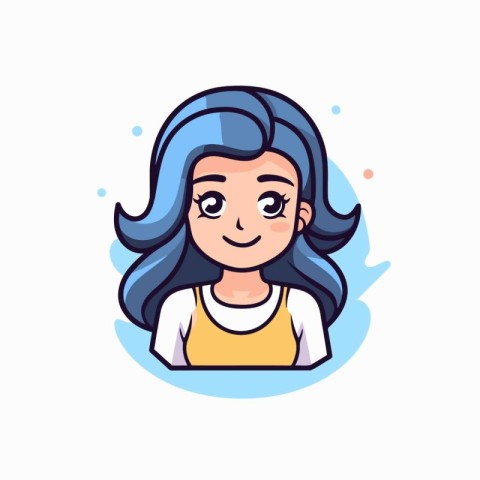 Cute girl with long hair. Vector illustration in cartoon style.