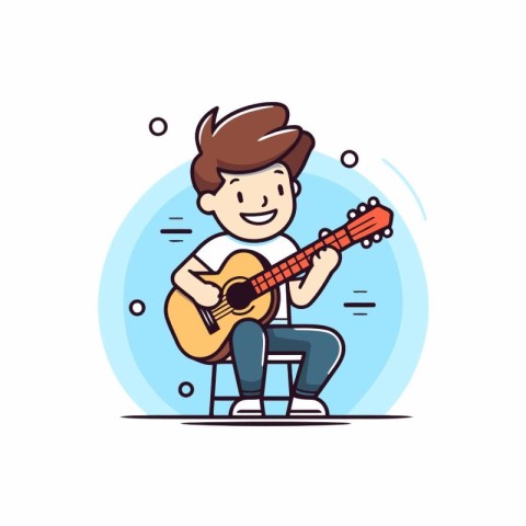 Handsome young man playing the guitar. Flat style vector illustr