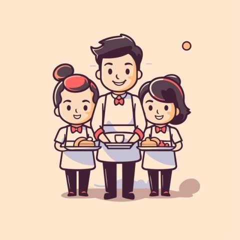 Cute cartoon family cooking in the kitchen. Vector illustration