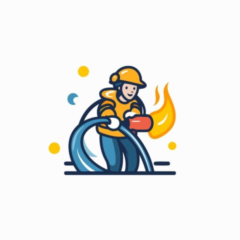 Firefighter with fire extinguisher icon. Fireman in uniform and