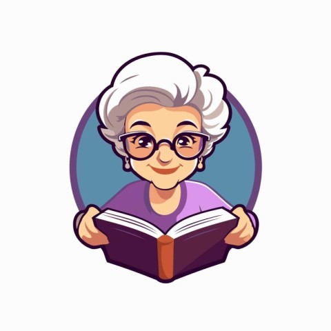 Elderly woman reading a book. Vector illustration in cartoon sty